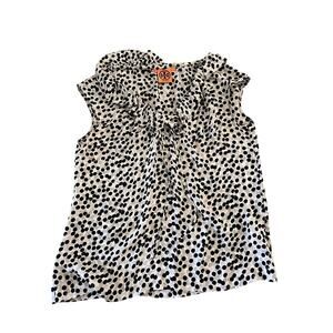 Tory Burch Women's Dotted Print Silk Ruffle Drawstring Neck Camisole Top Size 6